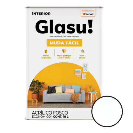 Tinta Acrílica Fosco Econômico Branco 18l Muda Fácil Glasu!