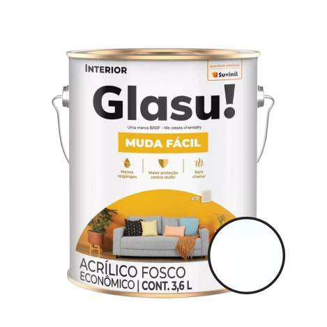 Tinta Acrílica Fosco Econômico Branco 3,6l Muda Fácil Glasu!