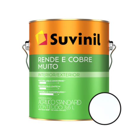 Tinta Acrílica 3,6l Parede Fosca Rende e Cobre Muito Branco Suvinil